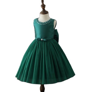2024 nouveaux modèles <span class=keywords><strong>de</strong></span> robes <span class=keywords><strong>de</strong></span> <span class=keywords><strong>cocktail</strong></span> en satin élégantes au genou pour enfants fil vert 2-10 ans filles robes d'été en coton - Product Image 1