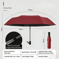 Parapluie chinois automatique 3 plis portable, coupe-vent, anti-UV 8K, de bonne qualité, avec logo personnalisé, en pongee 190T, 8 baleines, avec pochette