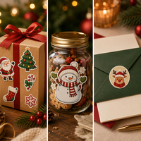 Étiquette personnalisée en PVC transparent, autocollant adhésif de Noël pour promotion saisonnière, emballage cadeau, 3D en relief