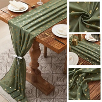 Plumes de haute qualité or estampage vert chemin de Table pour la décoration de la maison // chemin de Table avec Logo