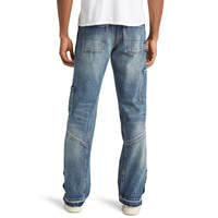 Jeans cargo en denim délavé coupe droite extensible grande taille édition professionnelle personnalisée en gros