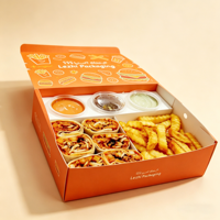 Boîte à emporter pour frites avec logo personnalisé, avec compartiment pour sauce, emballage jetable pour empanadas, hamburgers, poulet frit