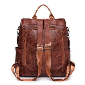 Mochila de piel sintética antipérdida, bolso de hombro escolar grande, Vintage - Product Image 4