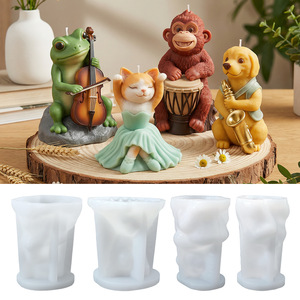 Moule en silicone INTODIY pour bougie d'aromathérapie, résine, cellophane, grenouille, animal, ours, bijoux, ornement, plâtre, motif tambour africain singe - Product Image 1