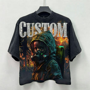 Camiseta de algodón de 280 gramos para hombre, diseño personalizado OEM, estilo diseñador, con pedrería, efecto desgastado, lavado ácido, estampado serigrafiado, oversize - Product Image 1