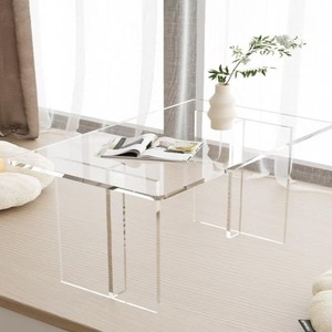 Mesa de Centro Minimalista de Acrílico Colorido, Mesa Transparente para Ventanal con Esquinas Redondeadas para Sala de Estar - Product Image 1