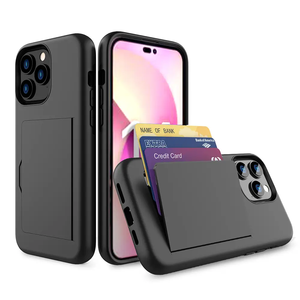 Wallet Card Holder Shockproof Bumper Armor New Black Matte Phone Case For iPhone 14 14 Pro Max Case Shockproof