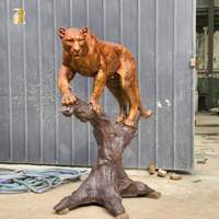 Estatua de Pantera de Bronce Fundido RELONG, Escultura de Leopardo Metálico de Alta Calidad Posada en un Árbol, en Venta