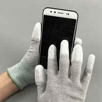 Guantes Antiestáticos de Fibra de Carbono Gris de Calibre 13 para Cuarto Limpio, Sin Pelusas, con Punta de Dedo Recubierta de PU