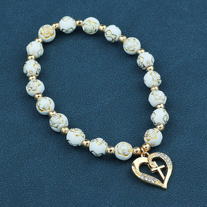 Simple Rosary <strong>Bracelets</strong> with <strong>Large</strong> Pendant Rose Flower Prayer <strong>Beads</strong> <strong>Bracelets</strong> Jewelry for Women and Men - Product Image 6
