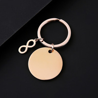 Porte-clés rond en acier inoxydable de 30 mm, plaque vierge, gravure laser du logo, porte-clés rond avec mini breloque infini
