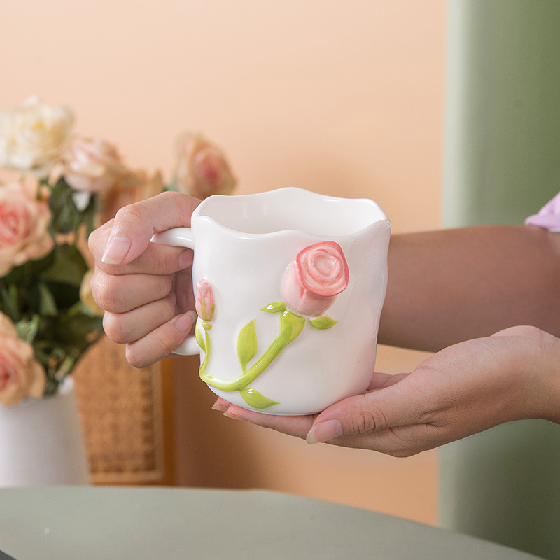Lelyi Rose Ceramic Cup - Hand-Colored Flower Mug 2023