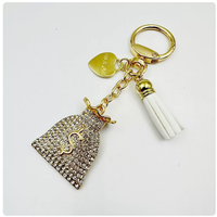 Koningsblauwe handtasvormige, glinsterende, volledig met strass versierde hanger met kwastjes, hoogwaardige hangende hanger, best verkochte sleutelhanger