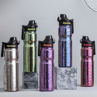 Bouteilles d'eau portables personnalisées de 20 oz à double paroi isolées sous vide en titane, étanches, à large ouverture, avec bouchon à rabat et verrou de sécurité pour le sport