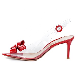 Escarpins transparents à bout ouvert avec nœud, talons hauts à bride arrière pour femmes - Product Image 1