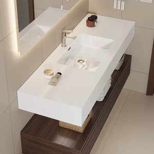 Modern household <b>wall</b> mounted double-layer rock slab deepened ceramic basin bathroom cabinet - Product Image 4