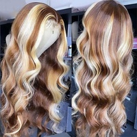 SOBOOMWIGS Highlight Balayage Ombre Couleur Corps Vague Avant de Lacet Perruque Ombre Racine Blonde Highlight Perruques de Cheveux Humains Avec Des Cheveux De Bébé