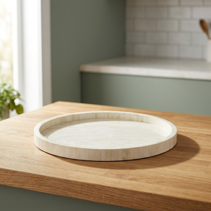 Modern Luxury Handcrafted White Bone Inlay Serving <b>Tray</b> for Tea Coffee <b>Breakfast</b> Hotels Restaurants Parties - Product Image 1