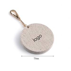 OEM Private Label Custom Logo Round Makeup Fabric Mini Portable <b>Mirror</b> With Keychain - Product Image 2