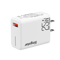 Chargeur mobile intelligent à charge rapide USB QC3.0 à port unique, avec prise US/UK/EU, 25W, bande lumineuse LED de haute qualité