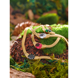 JINYOU 1839 lujo verde grande CZ Zircon cúbico piedra Acero inoxidable serpiente cadena collar <span class=keywords><strong>2025</strong></span> tendencia oro Collar joyería de moda - Product Image 4