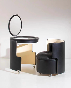 Ensemble de table de maquillage intégrée moderne avec <span class=keywords><strong>fauteuil</strong></span> en cuir et chaise de <span class=keywords><strong>coiffeuse</strong></span> au design panneau vertical pour salle de bain, hôtel, chambre à coucher, salon - Product Image 4