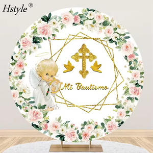 Hstyle HS1525 Mi Bautizo toile de fond ronde <span class=keywords><strong>pour</strong></span> la photographie décorations de fête de baptême mexicain dieu bénisse la première bannière de la sainte communion - Product Image 5