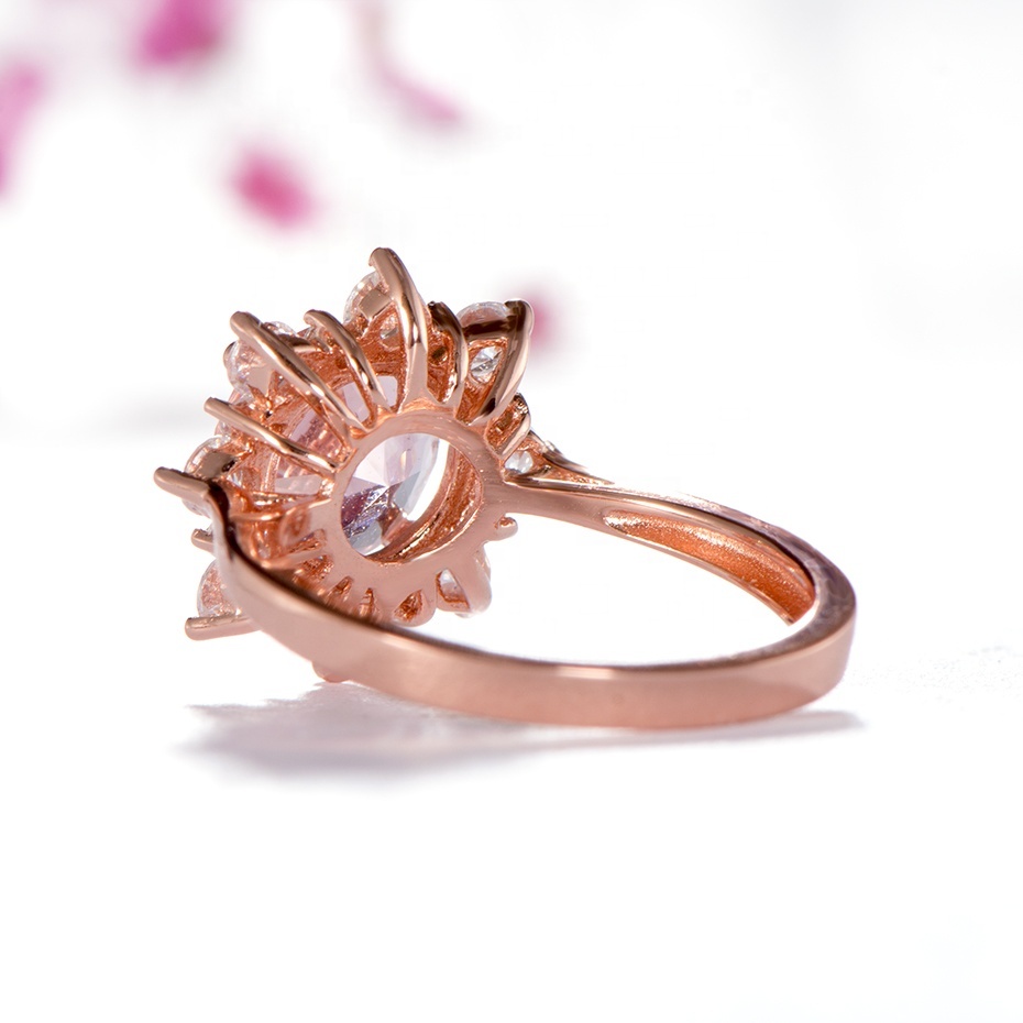 Bague De Fiançailles En Morganite Naturelle - Argent 925 Plaqué Or Rose/or - Taille 7 à 15, Réglable