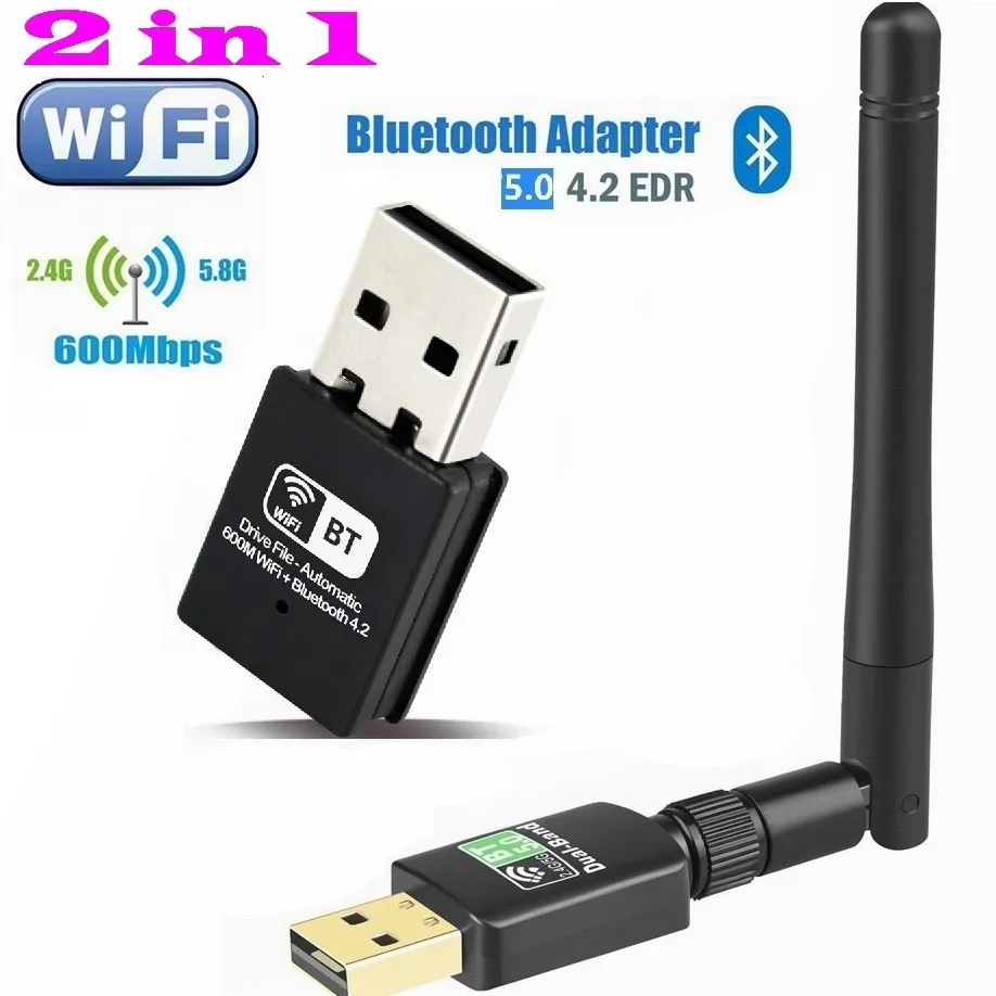2 en 1 USB WiFi Bluetooth adaptateur, 600Mbps double bande 2.4/5Ghz sans fil récepteur de carte réseau, Mini Dongle WiFi pour ordinateur portable