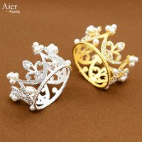 Aierflorist Gold Mini-Kronen-Kuchenaufsatz, kleine Kristall-Perlen-Cupcake-Topper, Tiara, kleine Cupcake-Kronen für Hochzeitsfeiern