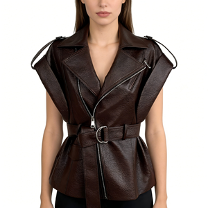 <span class=keywords><strong>Giacca</strong></span> Senza Maniche in <span class=keywords><strong>Ecopelle</strong></span> Marrone con Cintura, Colore e Taglia Personalizzabili, <span class=keywords><strong>Giacca</strong></span> in Pelle Antivento - Product Image 1