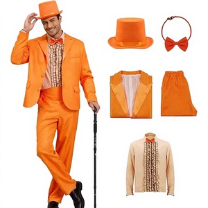 Costume Echo Cos in Poliestere Arancione Blu Anni '80 '90 con Smoking, Cappello a Bombetta e Papillon - Product Image 1