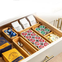 Ensemble d'organisateurs de tiroirs en bambou, 5 pièces, boîte de rangement extensible pour ustensiles de cuisine, fournitures de bureau, bijoux, séparateur de tiroir pour chambre à coucher