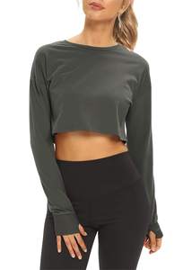 Workout Athletic Gym Chemises Sweats Courts Femmes T-shirt À Manches Longues Crop Tops Chemise - Product Image 2