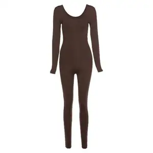 2020 New Fall Winter Women Clothing Long Sleeve One Piece Coffee Bodycon Jumpsuits
