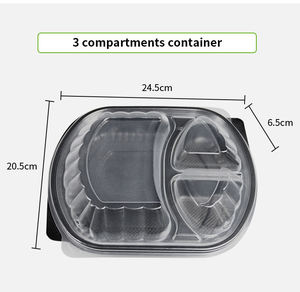 Three-Grid Conjoined Plastic Blister Packaging Disposable Rectangular <strong>Lunch</strong> <strong>Box</strong> for Salad Spaghetti Rice Fruit Take-out Tray - Product Image 2