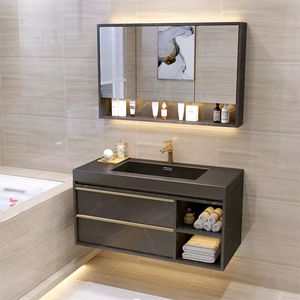 Mueble de Baño Moderno con Espejo Inteligente, Luces LED, Diseño de Panal, Encimera de Cerámica, Dos Cajones, Montado en la Pared - Product Image 5