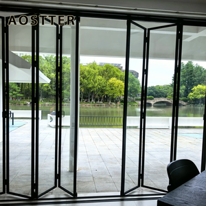 <span class=keywords><strong>Porte</strong></span> pliante AOSTTER en <span class=keywords><strong>aluminium</strong></span> finition noire minimaliste avec panneau <span class=keywords><strong>de</strong></span> sécurité haute transparence et seuil encastré pour villa contemporaine - Product Image 2