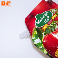 Pochettes souples personnalisées en aluminium avec bec verseur 500 ml pour sauces tomate et ketchup – Sacs d'emballage réutilisables en plastique pour boissons avec buse