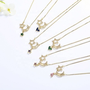 Collier tendance avec breloques en laiton, vente en gros, pendentif étoile en zircon plaqué or 18 carats, bijoux pour femmes, accessoires - Product Image 1