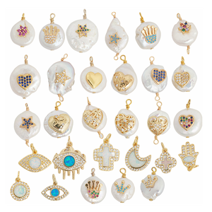 เครื่องรางบาร็อคประดับอัญมณี |   จี้มุกน้ำจืดชุบทอง 18K ประดับด้วยลายทองเหลืองฝังเพชรซิร์คอน สำหรับทำเครื่องประดับ DIY - Product Image 5