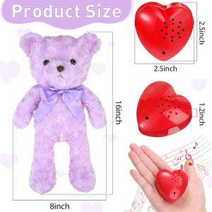Module d'enregistrement vocal 60 secondes, ours en peluche doux et mignon de 16 pouces avec boîte à musique à fermeture éclair, enregistrable, cœur - Product Image 2