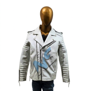 Nabtay Sports OEM <b>Men's</b> Genuine Leather Motorcycle <b>Jacket</b> Slim Fit Breathable <b>White</b> Zipper Closure Autumn High Street - Product Image 1