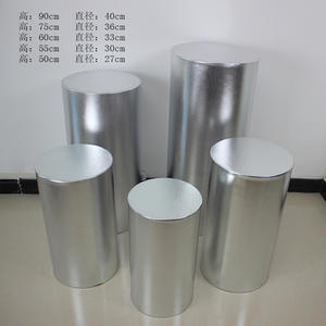 Housse de base cylindrique en tissu métallique <span class=keywords><strong>brillant</strong></span> en gros - Bleu argenté élastique pour la décoration de table de réception de mariage - Product Image 1