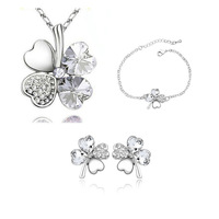2024 Zirkoon Oorbellen Sets Vier Klaver Blad Vrouwen Bruids Kristal Sieraden Ketting Set