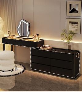 <span class=keywords><strong>Table</strong></span> de toilette à la mode, luxe, noire, intelligente, avec miroir LED, grand rangement, meubles de chambre à coucher, vente en gros - Product Image 5