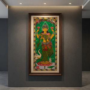 Pintura Tradicional Kalamkari de la Diosa del Mercado SSD sobre Tela para Decoración de Pared de Sala de Estar - Arte Indio Hecho a Mano para Interiores - Product Image 3