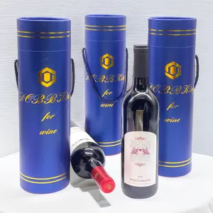 Scatola regalo tubo cilindro di cartone di carta rotonda per il confezionamento di vino, scatola regalo bottiglia di vino