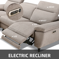 Canapé d'angle inclinable en cuir véritable et tissu, avec commande électrique, pour salon de villa moderne et luxueux, avec rangement et appui-tête