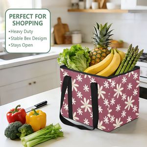 กระเป๋าหิ้วลายดอกไม้ฮาวายแบบพับได้ รุ่น Heavy Duty Aloha Floral Tote ลายดอกไม้ Tiare แบบกำหนดเอง ตะกร้าช้อปปิ้งพับได้ กระเป๋าใส่ของชำแบบพับได้ - Product Image 5